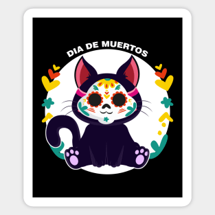 Cute Black Kitty Dia de Muertos, Day of the Dead Sticker